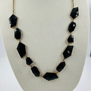 New York and Company Black and Gold Tone Necklace 32” Statement Dramatic